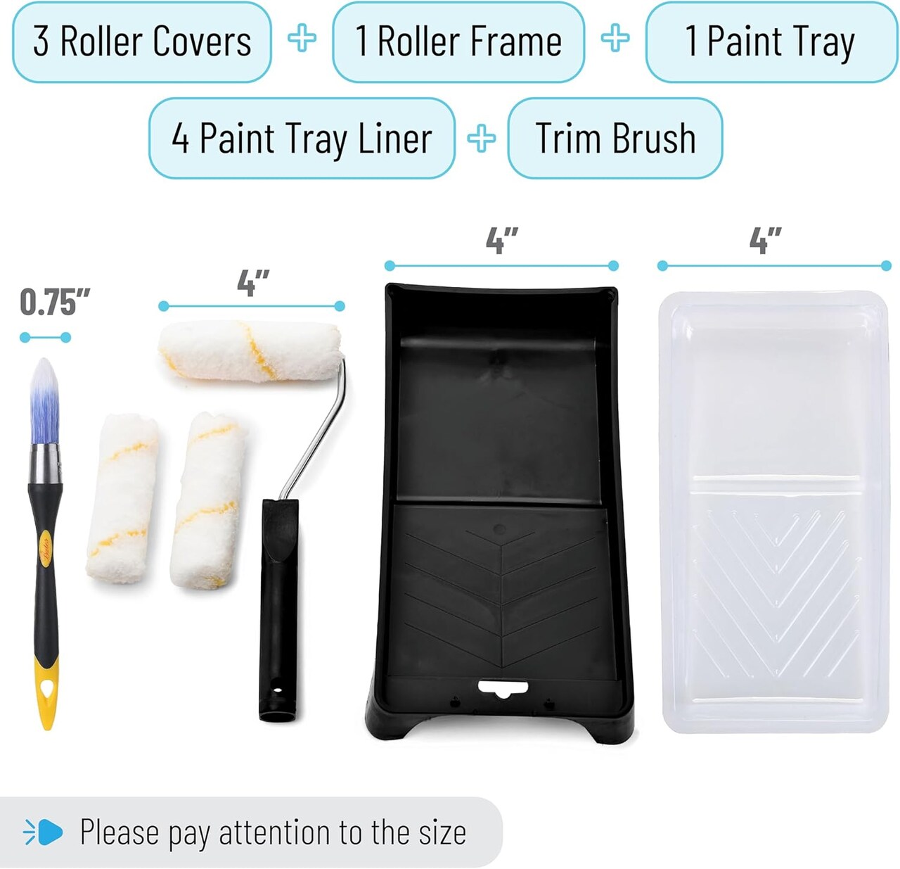 Paint Tray Set, 10 pcs, 4-Inch Paint Roller Kit, Small Paint Roller Paint Brush ( 4 Inch)